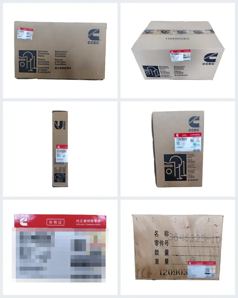 Engine gasket kits, injector, bearing and cylinder head in their packaging